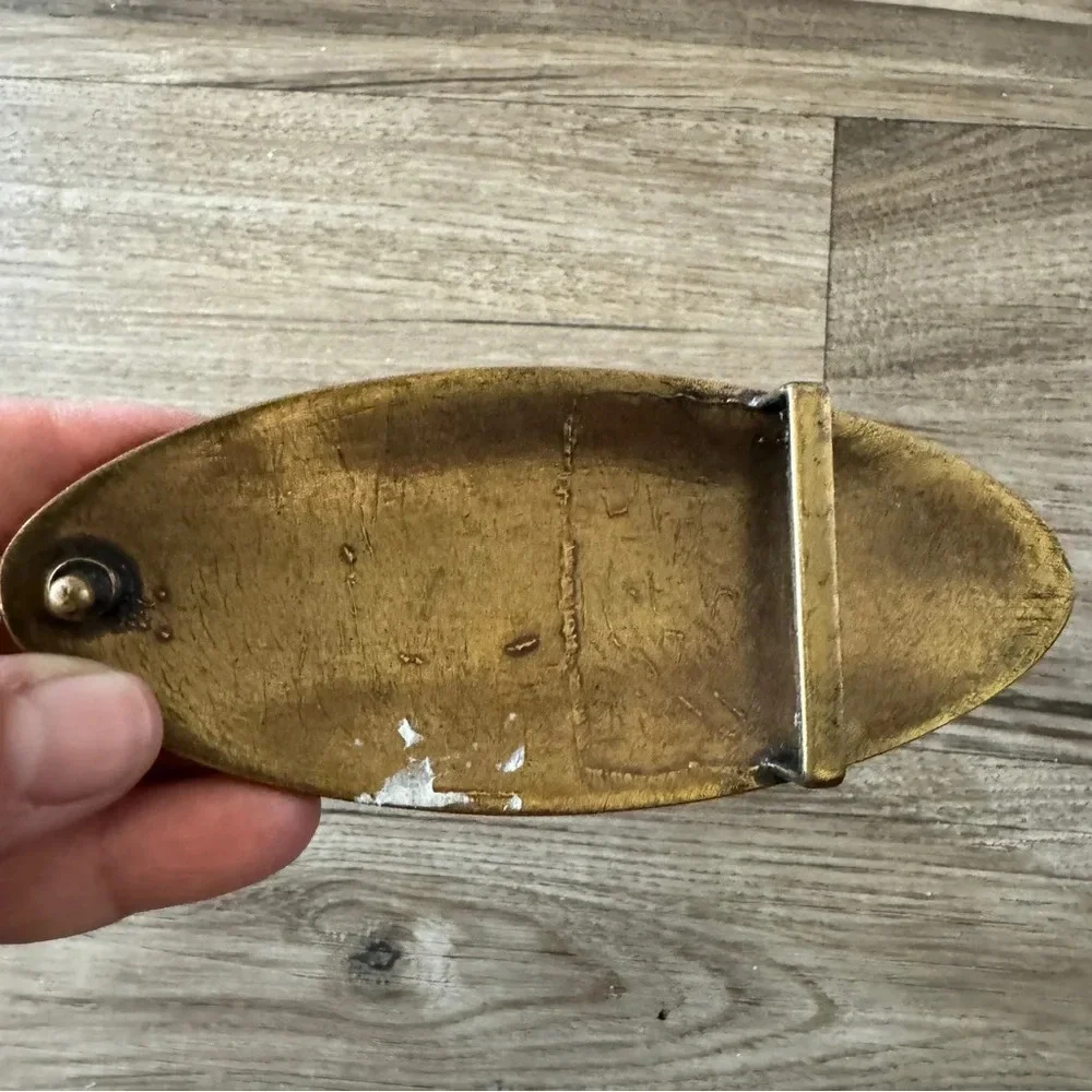 Vintage oval black stone brass belt buckle